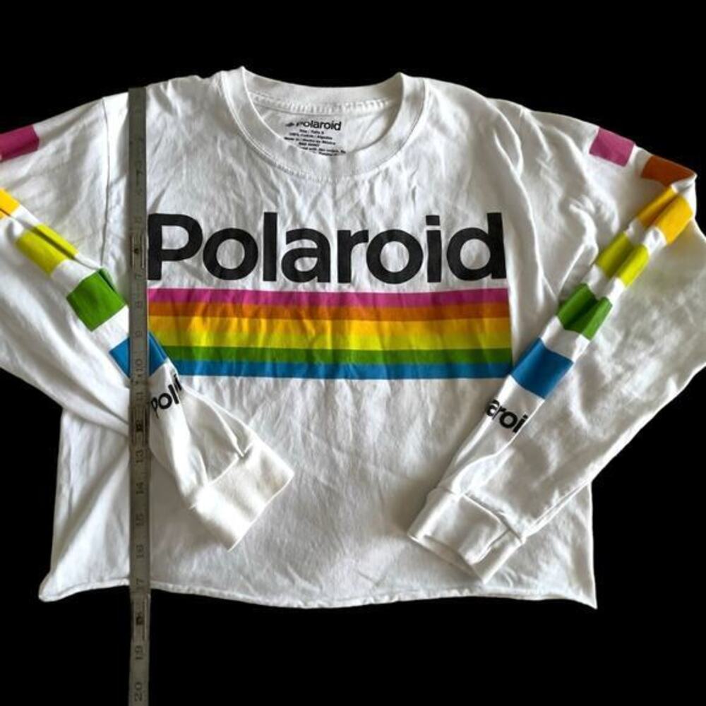 Polaroid Rainbow Logo Print Retro Shirt Crop Long Sleeve Size Small